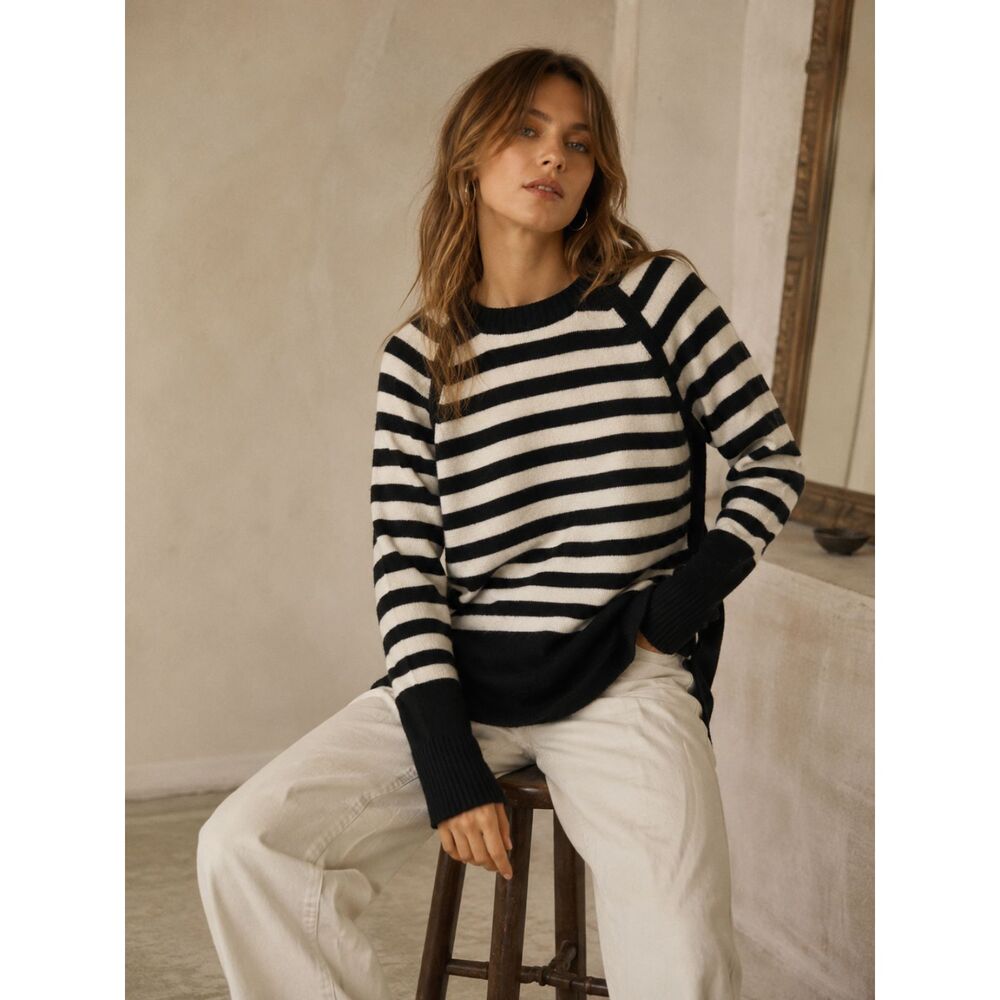 Anthropologie Black White Striped Knit Sweater Women's S Nautical Longline